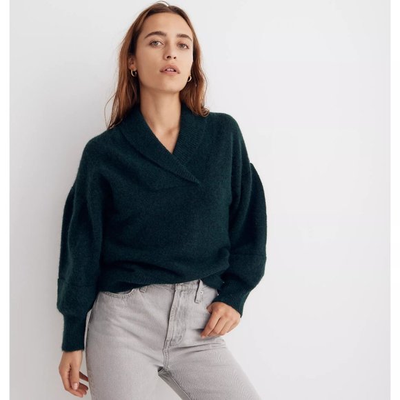 NWT Madewell Vinson Shawl-Collar Sweater, Green, XXS - Picture 8 of 10